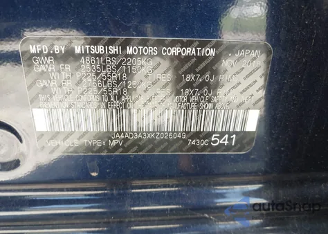 2019 Mitsubishi Outlander Sel from USA, damaged, VIN JA4AD3A3XKZ026049